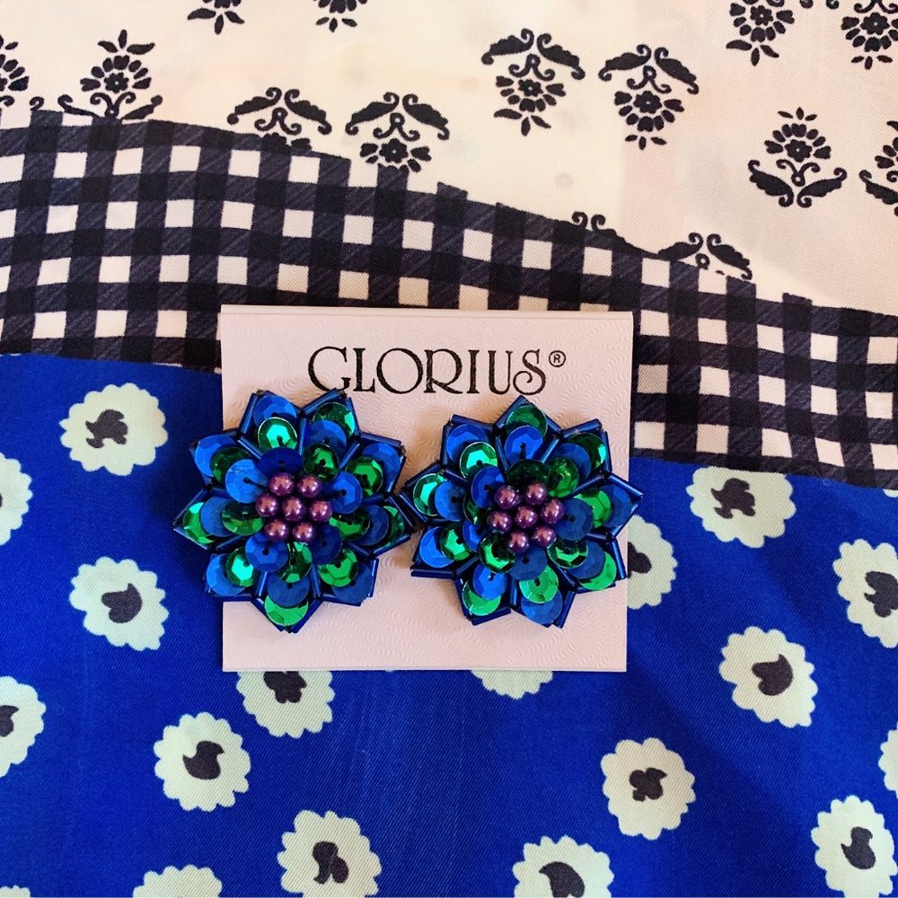 *HP* vintage blue & green sequin flower earrings